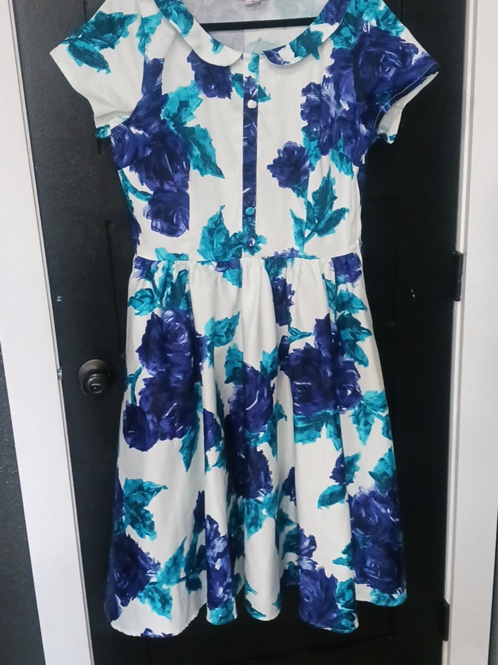 Pinup Couture Women's Blue Vintage Rose Print Midi Dress - Picture 8 of 16
